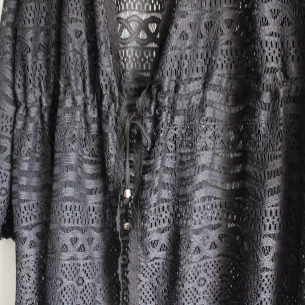 Dotti Women's Black Bemus Fringed Crochet Lightweight Kimono Cover-Up Size XL - Picture 5 of 6